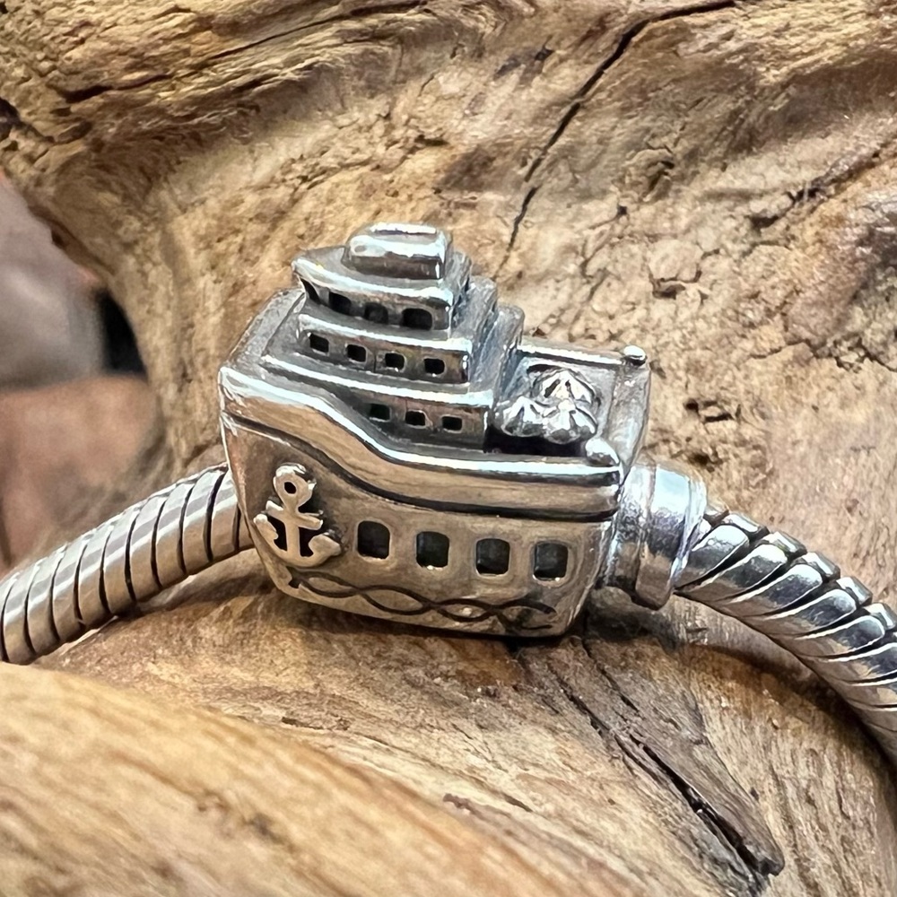 Authentic Pandora Bead All Aboard Charm Silver Boat Cruise Ship Travel Sea